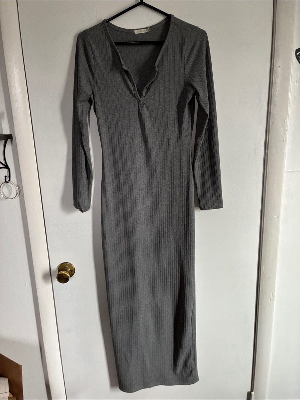 Fashion Nova Charcoal Ribbed Long Sleeve Maxi Dress